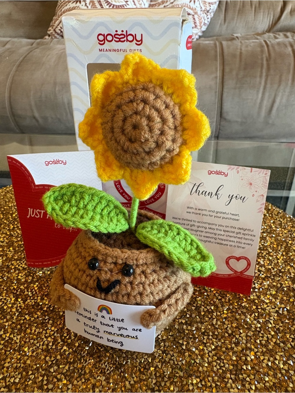 Gossby NWT Positive Crochet Sunflower Planter Plush. A thank you gift!